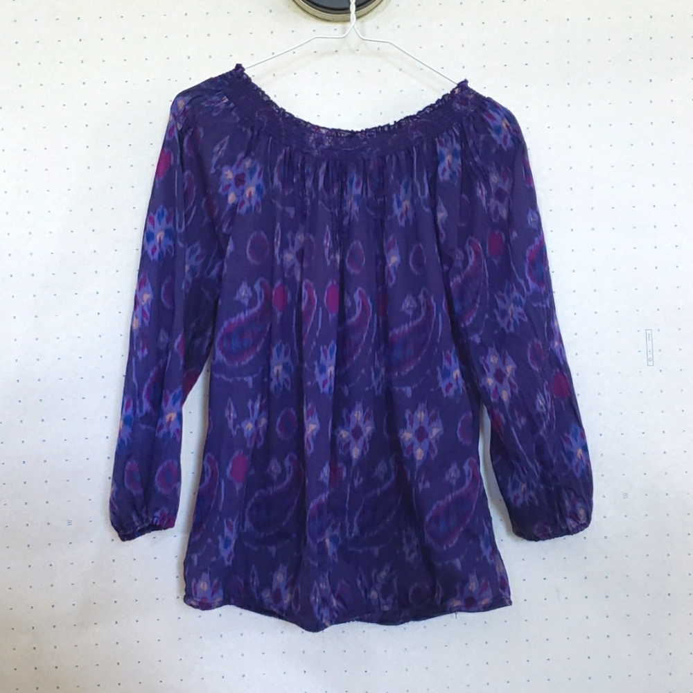 Lucky Brand cotton ikat print peasant top LARGE